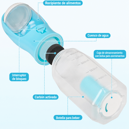 Botella de Agua para Perros 3 en 1