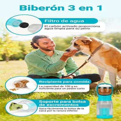 Botella de Agua para Perros 3 en 1